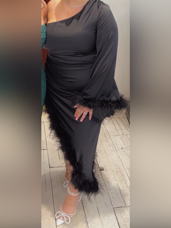Fashion Nova Dresses & Skirts - Black Feather-Trim Midi Dress